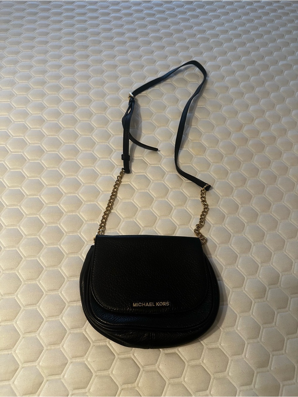 Michael Kors Black Leather Crossbody with Gold Chain Strap